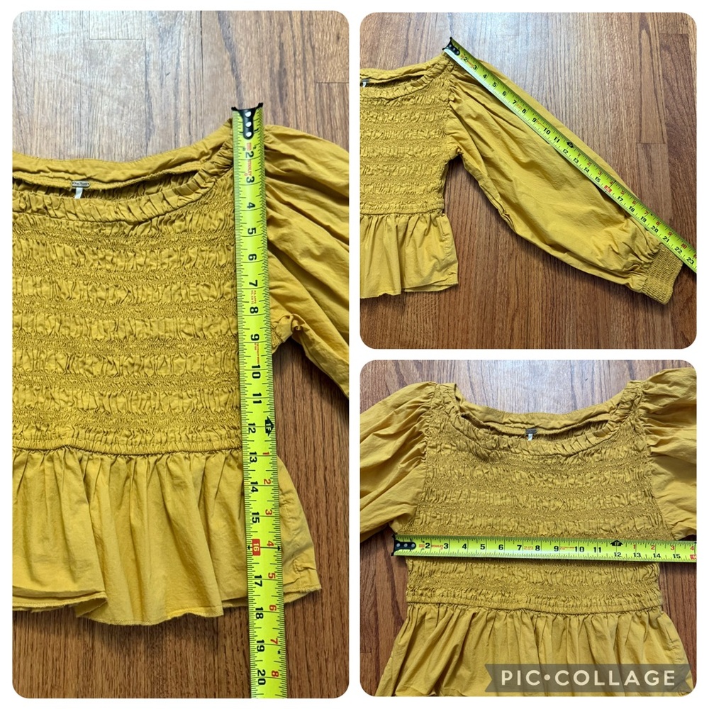 Free People Whoa Yellow Smocked Poplin Off The Shoulder Top size M - Picture 13 of 13